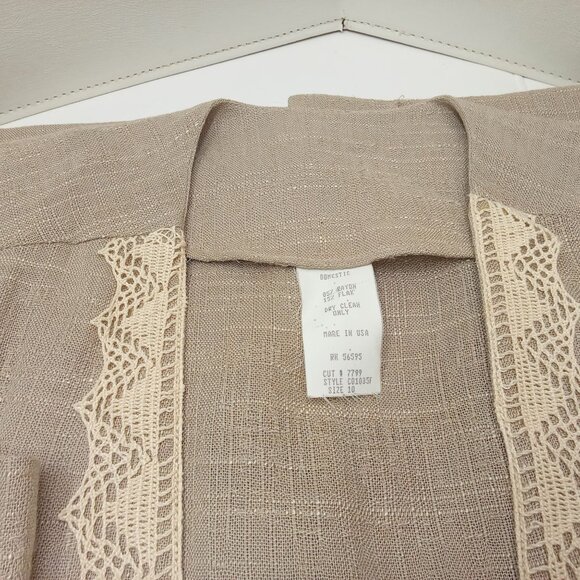 Vintage '80s Domestic USA Rayon/Flax Blazer Jacket Shoulderpads Lace Brooch (10) - Picture 9 of 13